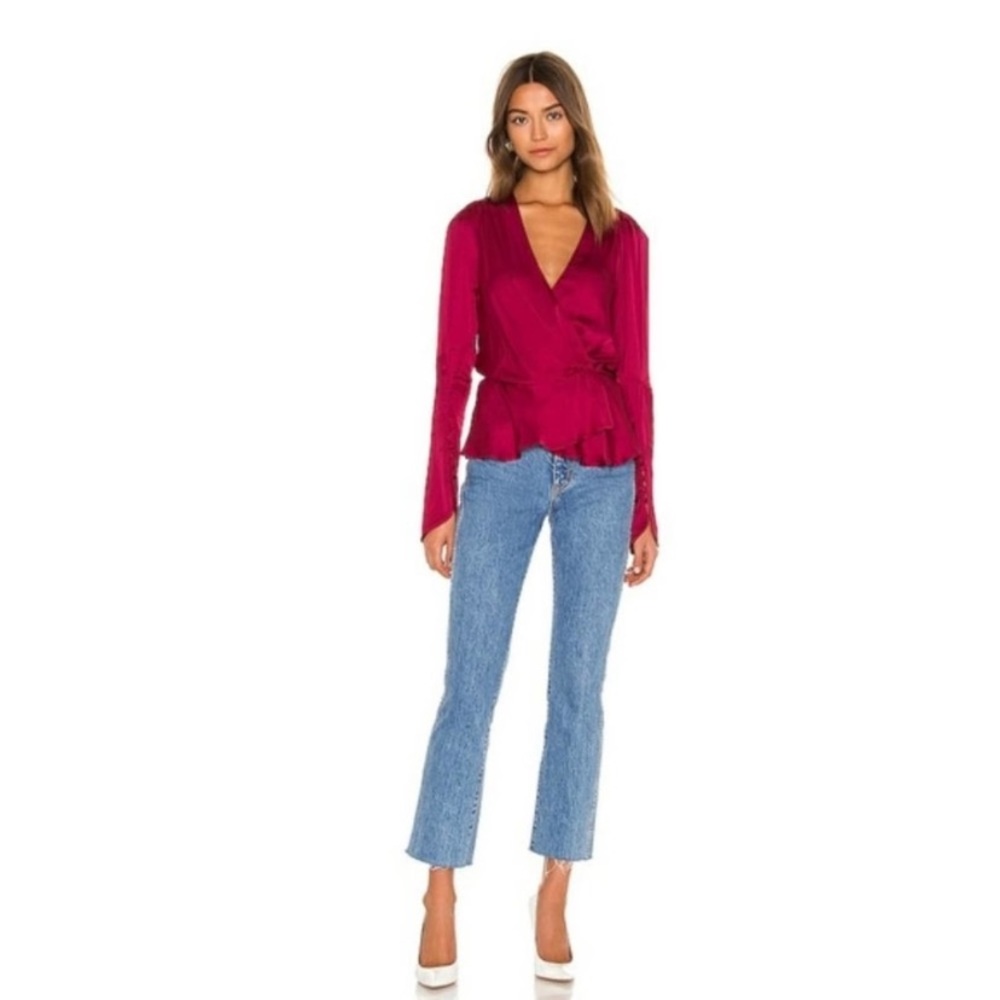 YFB Avery Peplum Cranberry Long Sleeve Blouse Size Small - Picture 2 of 7